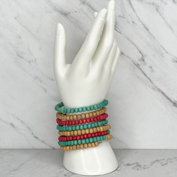 Boho Wood Beaded Wire Wrap Bracelet - Picture 2 of 12